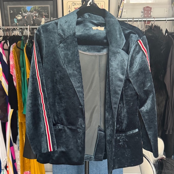 Mystree Jackets & Blazers - Mystree Velvet Blazer with Red Striped Sleeves